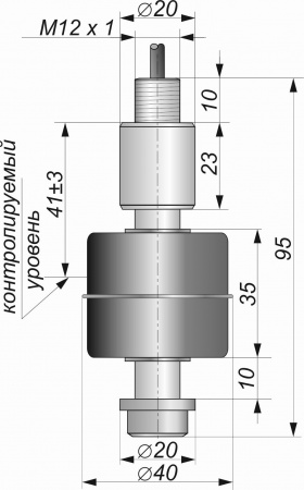 Датчик герконовый поплавковый уровня жидкости DFG40.35-B1-NO-41.12-M12x1-BT